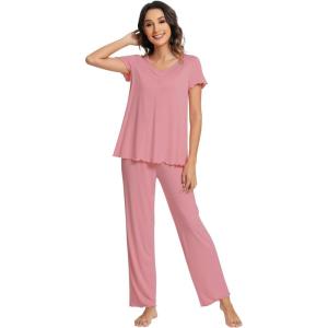 imageWiWi Viscose from Bamboo Pajama Sets for Women Soft Pjs Loungewear Short Sleeve Top with Pants Sleepwear Pajamas SXXLAdusty Rose
