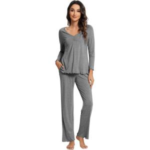 imageWiWi Viscose from Bamboo Pajama Sets for Women Soft Pjs Loungewear Short Sleeve Top with Pants Sleepwear Pajamas SXXLBdark Heather Grey