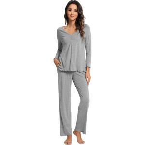 imageWiWi Viscose from Bamboo Pajama Sets for Women Soft Pjs Loungewear Short Sleeve Top with Pants Sleepwear Pajamas SXXLBheather Grey