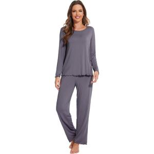 imageWiWi Viscose from Bamboo Pajama Sets for Women Soft Pjs Loungewear Short Sleeve Top with Pants Sleepwear Pajamas SXXLCdark Grey