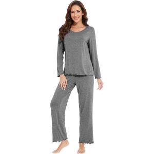 imageWiWi Viscose from Bamboo Pajama Sets for Women Soft Pjs Loungewear Short Sleeve Top with Pants Sleepwear Pajamas SXXLCdark Heather Grey