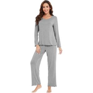 imageWiWi Viscose from Bamboo Pajama Sets for Women Soft Pjs Loungewear Short Sleeve Top with Pants Sleepwear Pajamas SXXLCheather Grey