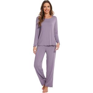 imageWiWi Viscose from Bamboo Pajama Sets for Women Soft Pjs Loungewear Short Sleeve Top with Pants Sleepwear Pajamas SXXLCviolet