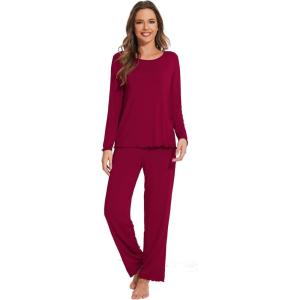 imageWiWi Viscose from Bamboo Pajama Sets for Women Soft Pjs Loungewear Short Sleeve Top with Pants Sleepwear Pajamas SXXLCwine