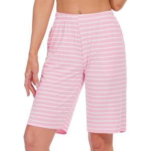 imageWiWi Viscose from Bamboo Soft Sleep Shorts for Women Pajama Bottoms Lounge Plus Size Lightweight Short Pants S3XPink White Stripe