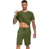 imageWiWi Mens Pajamas Set Soft Short Sleeve Pj Sleepwear Top and Shorts Pajama Sets LoungewearViscose from Bamboo S3XAarmy Green