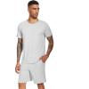 imageWiWi Mens Pajamas Set Soft Short Sleeve Pj Sleepwear Top and Shorts Pajama Sets LoungewearViscose from Bamboo S3XAash Grey