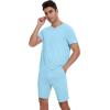 imageWiWi Mens Pajamas Set Soft Short Sleeve Pj Sleepwear Top and Shorts Pajama Sets LoungewearViscose from Bamboo S3XBpale Blue