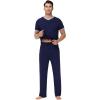 imageWiWi Mens Pajamas Set Viscose from Bamboo Short Sleeve Sleepwear Knit Nightwear 2 Pieces Loungewear Sets SXXLNavy