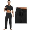 imageWiWi Mens Short Sleeve Pajamas Set Sleepwear Casual Soft Sleep Sets with Pockets Loungewear Viscose from Bamboo SXXLCblack