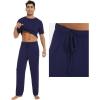 imageWiWi Mens Short Sleeve Pajamas Set Sleepwear Casual Soft Sleep Sets with Pockets Loungewear Viscose from Bamboo SXXLCnavy