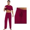 imageWiWi Mens Short Sleeve Pajamas Set Sleepwear Casual Soft Sleep Sets with Pockets Loungewear Viscose from Bamboo SXXLCwine