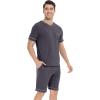 imageWiWi Viscose from Bamboo Loose Comfy Pajamas Set for Men Soft Summer Short Sleeve Sleepwear SXXLDark Grey
