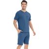 imageWiWi Viscose from Bamboo Loose Comfy Pajamas Set for Men Soft Summer Short Sleeve Sleepwear SXXLPrussian Blue