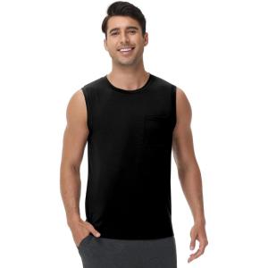 imageWiWi Men Pajamas Sleeveless Top Sleepwear TShirts Viscose from Bamboo Mens Tank Casual Loungewear Sleep Clothes Soft SXXLBlack