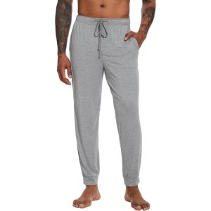 imageWiWi Mens Bamboo Viscose Pajama Jogger Pants Open Fly Lounge Bottoms Sleep Long Pj Joggers Sweatpant SXXLAheather Grey