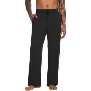 imageWiWi Mens Pajama Pants Soft Lounge Bottoms Sweatpants Button Fly Sleep Pjs Pant with Pockets Viscose from Bamboo SXXLBlack