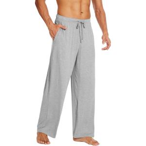 imageWiWi Mens Pajama Pants Soft Lounge Bottoms Sweatpants Button Fly Sleep Pjs Pant with Pockets Viscose from Bamboo SXXLHeather Grey