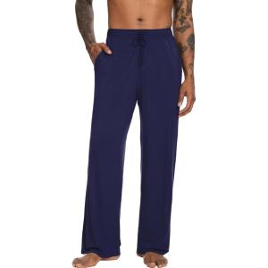 imageWiWi Mens Pajama Pants Soft Lounge Bottoms Sweatpants Button Fly Sleep Pjs Pant with Pockets Viscose from Bamboo SXXLNavy