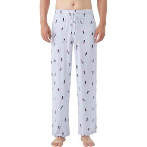 imageWiWi Mens Pajama Pants Soft Lounge Bottoms Sweatpants Button Fly Sleep Pjs Pant with Pockets Viscose from Bamboo SXXLSkiing on Light Blue
