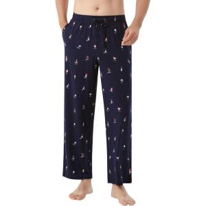 imageWiWi Mens Pajama Pants Soft Lounge Bottoms Sweatpants Button Fly Sleep Pjs Pant with Pockets Viscose from Bamboo SXXLSkiing on Navy
