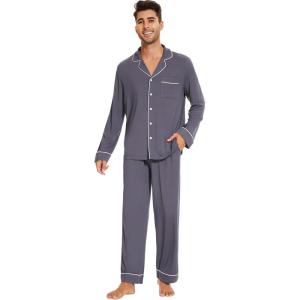 imageWiWi Mens Pajama Set Soft Sleepwear Button Down Pajamas Sets Classic Notch Collar Loungewear Viscose from Bamboo Pjs SXXLAdark Grey