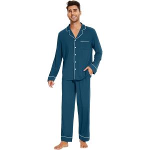 imageWiWi Mens Pajama Set Soft Sleepwear Button Down Pajamas Sets Classic Notch Collar Loungewear Viscose from Bamboo Pjs SXXLAink Blue