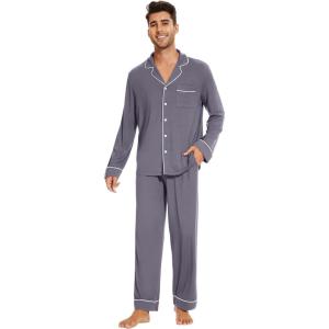 imageWiWi Mens Pajama Set Soft Sleepwear Button Down Pajamas Sets Classic Notch Collar Loungewear Viscose from Bamboo Pjs SXXLApurplish Grey
