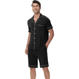 imageWiWi Mens Pajama Set Soft Sleepwear Button Down Pajamas Sets Classic Notch Collar Loungewear Viscose from Bamboo Pjs SXXLBblack