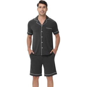 imageWiWi Mens Pajama Set Soft Sleepwear Button Down Pajamas Sets Classic Notch Collar Loungewear Viscose from Bamboo Pjs SXXLBcharcoal Heather