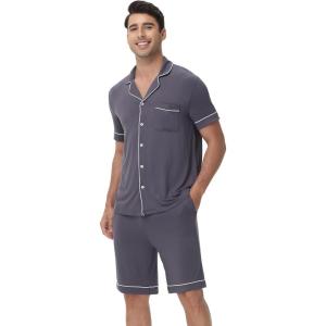 imageWiWi Mens Pajama Set Soft Sleepwear Button Down Pajamas Sets Classic Notch Collar Loungewear Viscose from Bamboo Pjs SXXLBdark Grey