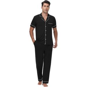 imageWiWi Mens Pajama Set Soft Sleepwear Button Down Pajamas Sets Classic Notch Collar Loungewear Viscose from Bamboo Pjs SXXLCblack