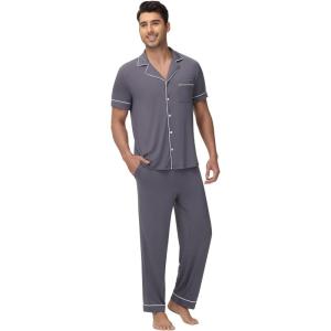 imageWiWi Mens Pajama Set Soft Sleepwear Button Down Pajamas Sets Classic Notch Collar Loungewear Viscose from Bamboo Pjs SXXLCdark Grey