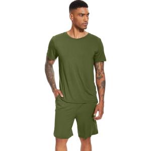 imageWiWi Mens Pajamas Set Soft Short Sleeve Pj Sleepwear Top and Shorts Pajama Sets LoungewearViscose from Bamboo S3XAarmy Green