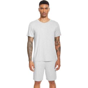 imageWiWi Mens Pajamas Set Soft Short Sleeve Pj Sleepwear Top and Shorts Pajama Sets LoungewearViscose from Bamboo S3XAash Grey