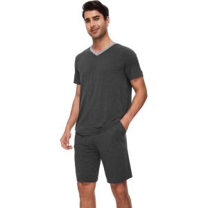 imageWiWi Mens Pajamas Set Soft Short Sleeve Pj Sleepwear Top and Shorts Pajama Sets LoungewearViscose from Bamboo S3XBcharcoal Heather