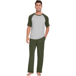 imageWiWi Mens Short Sleeve Pajamas Set Sleepwear Casual Soft Sleep Sets with Pockets Loungewear Viscose from Bamboo SXXLAarmy GreenLight Heather Grey