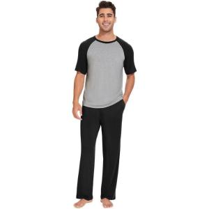 imageWiWi Mens Short Sleeve Pajamas Set Sleepwear Casual Soft Sleep Sets with Pockets Loungewear Viscose from Bamboo SXXLAblack