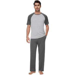 imageWiWi Mens Short Sleeve Pajamas Set Sleepwear Casual Soft Sleep Sets with Pockets Loungewear Viscose from Bamboo SXXLAdark Heather Grey