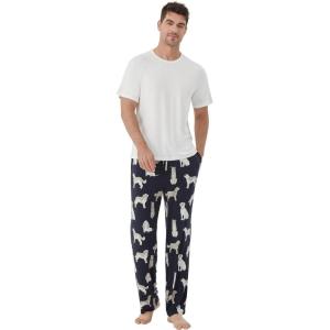 imageWiWi Mens Short Sleeve Pajamas Set Sleepwear Casual Soft Sleep Sets with Pockets Loungewear Viscose from Bamboo SXXLAdog