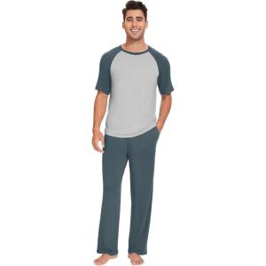 imageWiWi Mens Short Sleeve Pajamas Set Sleepwear Casual Soft Sleep Sets with Pockets Loungewear Viscose from Bamboo SXXLAgrayish BlueLight Heather Grey