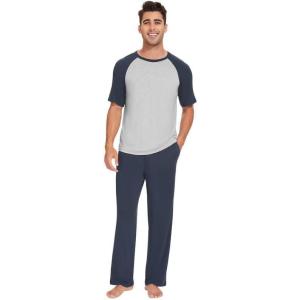 imageWiWi Mens Short Sleeve Pajamas Set Sleepwear Casual Soft Sleep Sets with Pockets Loungewear Viscose from Bamboo SXXLAmidnight Blue