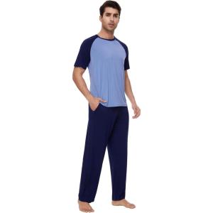 imageWiWi Mens Short Sleeve Pajamas Set Sleepwear Casual Soft Sleep Sets with Pockets Loungewear Viscose from Bamboo SXXLAnavy