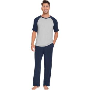 imageWiWi Mens Short Sleeve Pajamas Set Sleepwear Casual Soft Sleep Sets with Pockets Loungewear Viscose from Bamboo SXXLAnavy Blue