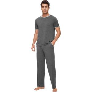 imageWiWi Mens Short Sleeve Pajamas Set Sleepwear Casual Soft Sleep Sets with Pockets Loungewear Viscose from Bamboo SXXLBdark Heather Grey