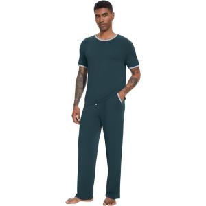 imageWiWi Mens Short Sleeve Pajamas Set Sleepwear Casual Soft Sleep Sets with Pockets Loungewear Viscose from Bamboo SXXLBdeep Teal