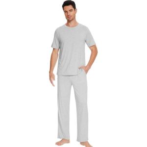 imageWiWi Mens Short Sleeve Pajamas Set Sleepwear Casual Soft Sleep Sets with Pockets Loungewear Viscose from Bamboo SXXLCash Grey