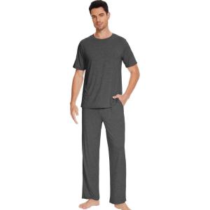 imageWiWi Mens Short Sleeve Pajamas Set Sleepwear Casual Soft Sleep Sets with Pockets Loungewear Viscose from Bamboo SXXLCcharcoal Heather