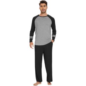 imageWiWi Mens Viscose from Bamboo Pajama Sets Long Sleeve Top and Pants Sleepwear Comfy Lightweight Loungewear Set SXXLAblack