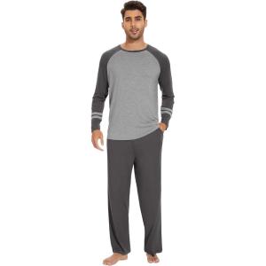 imageWiWi Mens Viscose from Bamboo Pajama Sets Long Sleeve Top and Pants Sleepwear Comfy Lightweight Loungewear Set SXXLAcharcoal Grey